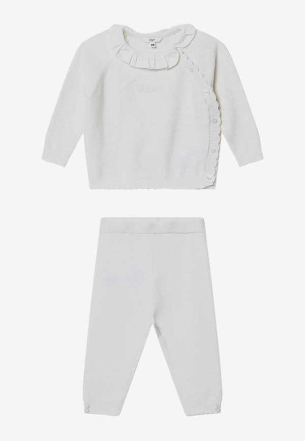 Chloé Kids Babies Ruffled Sweatshirt and Pants Set White C20778CO/R_CHLOE-117