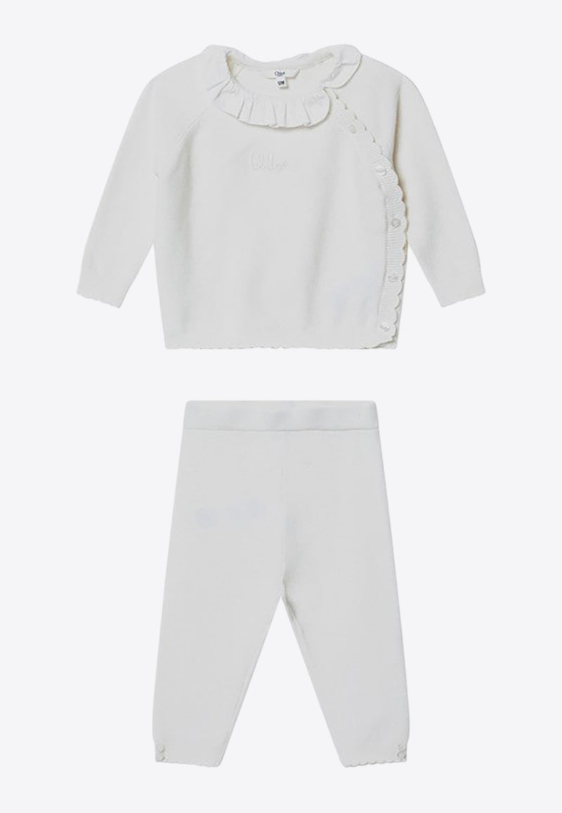 Chloé Kids Babies Ruffled Sweatshirt and Pants Set White C20778CO/R_CHLOE-117
