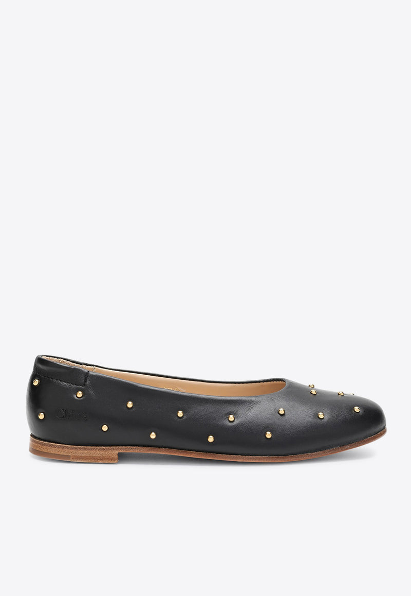 Chloé Kids Girls Studded Leather Ballet Flats Black C20794-BLE/R_CHLOE-09B