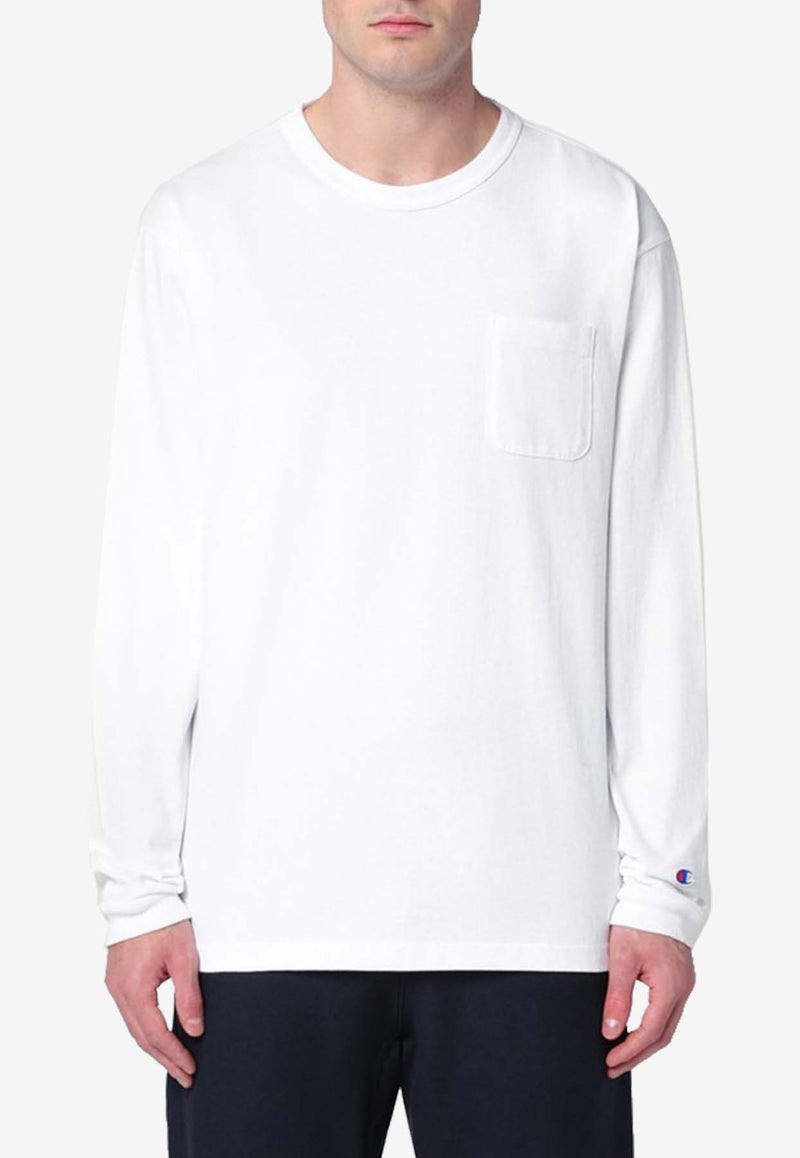 Champion Logo Patch Long-Sleeved T-shirt White C5P401CO/P_CHAMP-X045