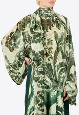 F.R.S Polimnia Silk-Blend Floral Blouse Green CA001020 TE00858_GREEN