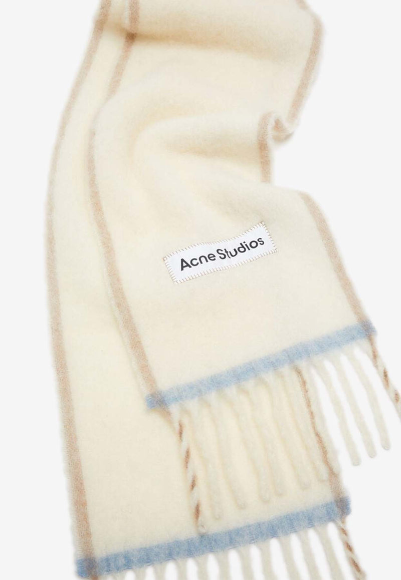 Acne Studios Logo Patched Fringed Scarf White CA0290_000_100