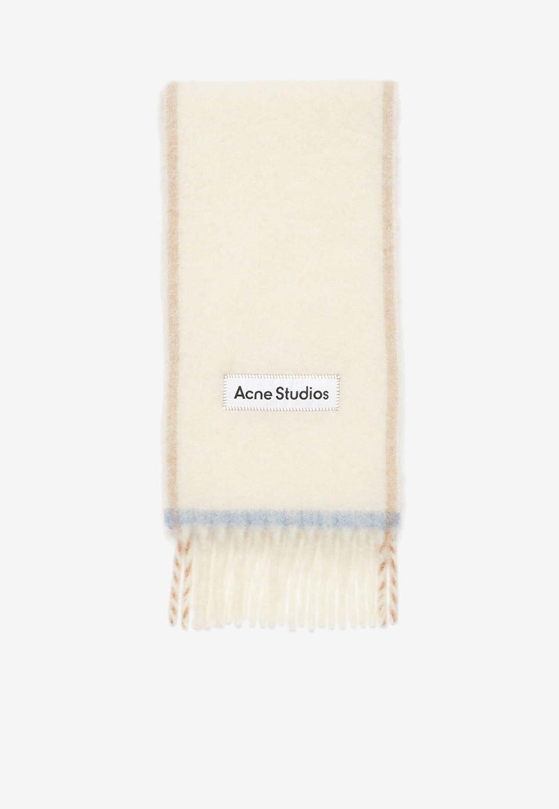 Acne Studios Logo Patched Fringed Scarf White CA0290_000_100