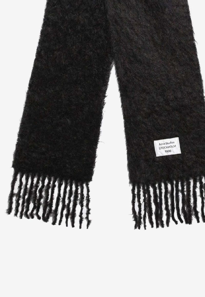 Acne Studios Logo Patch Mohair-Blend Scarf Black CA0392WO/R_ACNE-975