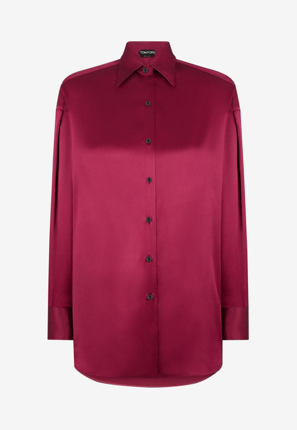 Tom Ford Silk Satin Long-Sleeved Shirt Plum CA3211-FAX881 GV481
