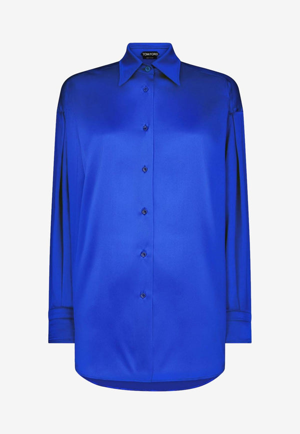 Tom Ford Long-Sleeved Silk Satin Shirt CA3211-FAX881 HB633 Blue