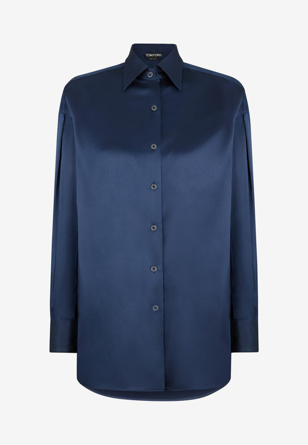 Tom Ford Silk Satin Long-Sleeved Shirt Navy CA3211-FAX881 HB840