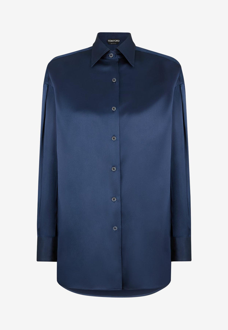 Tom Ford Silk Satin Long-Sleeved Shirt Navy CA3211-FAX881 HB840