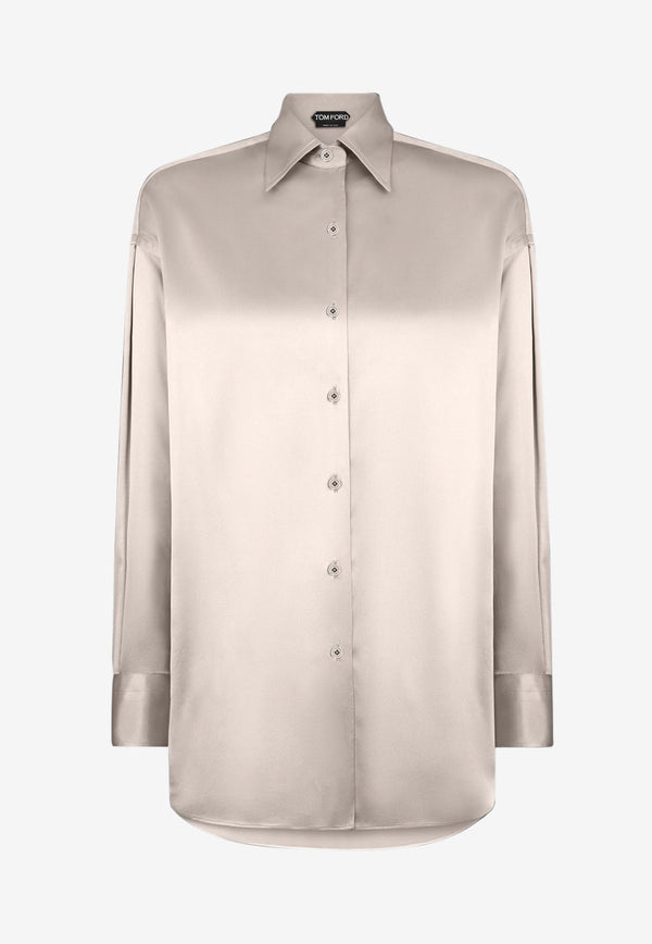 Tom Ford Silk Satin Long-Sleeved Shirt Silver CA3211-FAX881 IG606