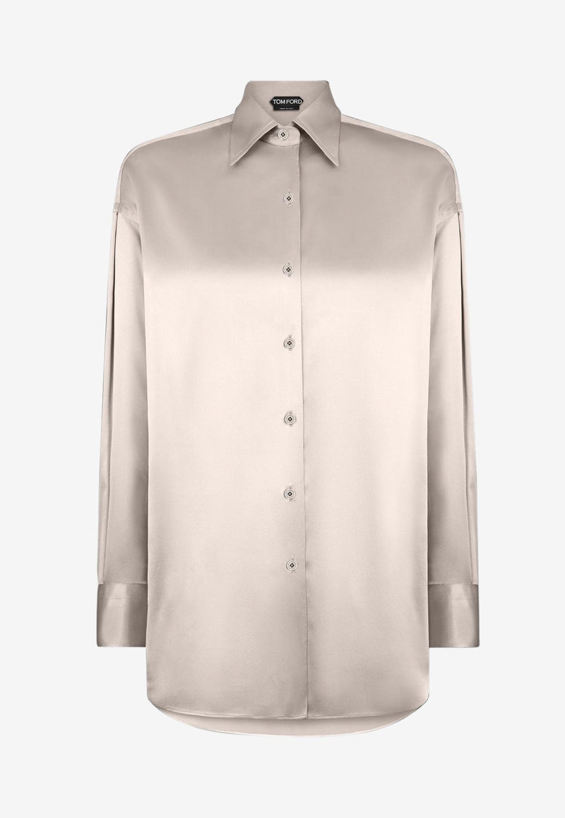 Tom Ford Silk Satin Long-Sleeved Shirt Silver CA3211-FAX881 IG606