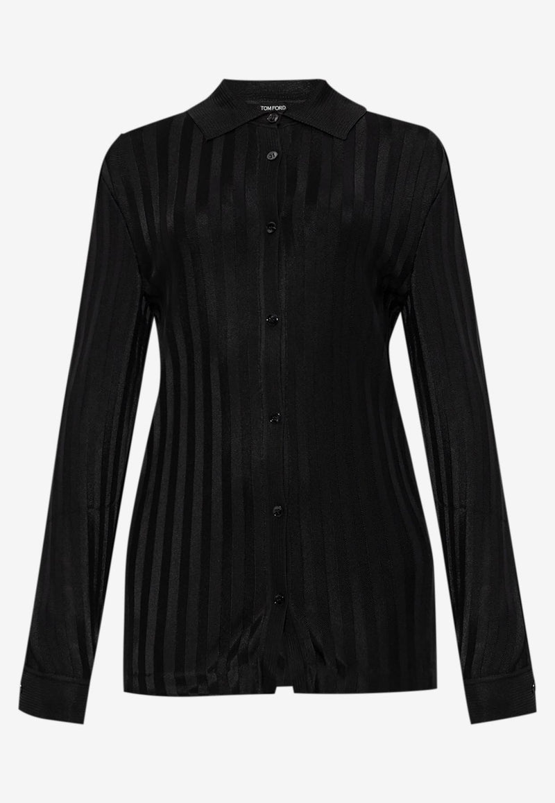 Tom Ford Striped Long-Sleeved Shirt CAK377-YAX880 LB999 Black