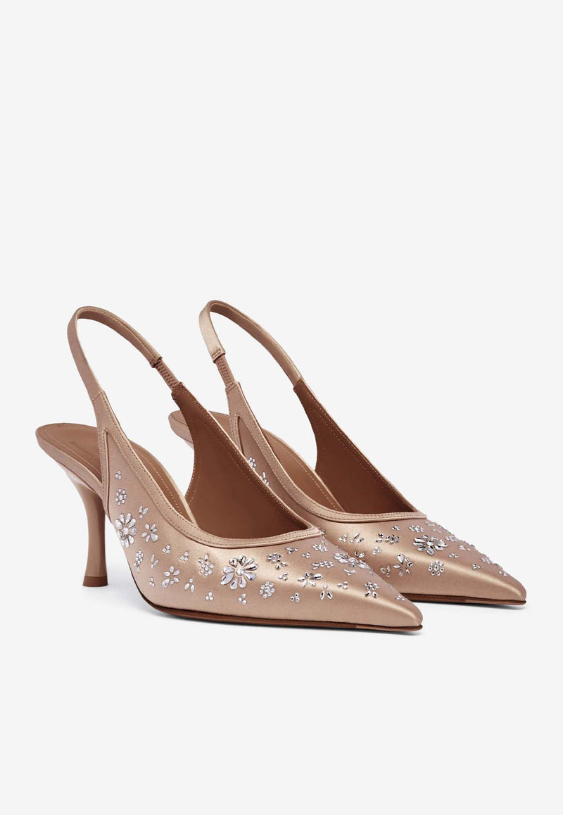 Malone Souliers X Tabitha Simmons Cameron 70 Slingback Pumps in Satin CAMERON 70-2 CHAMPAGNE