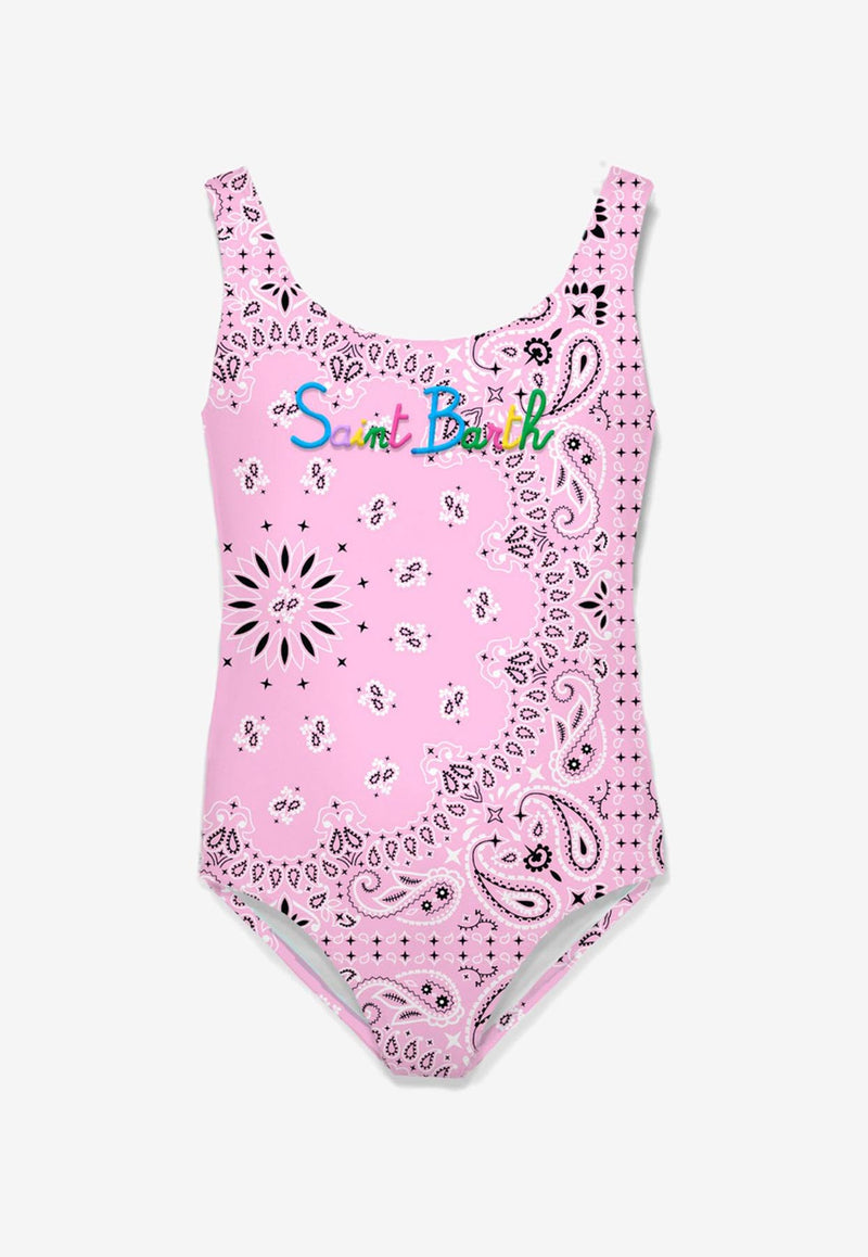 MC2 Saint Barth Kids Girls Bandana Print One-Piece Swimsuit Pink CARA001_PINK