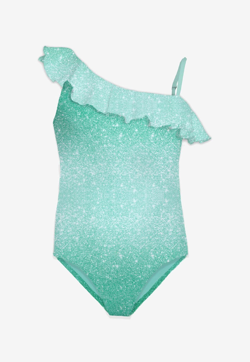 MC2 Saint Barth Kids Girls One-Shoulder One-Piece Swimsuit Green CARI001_MINT