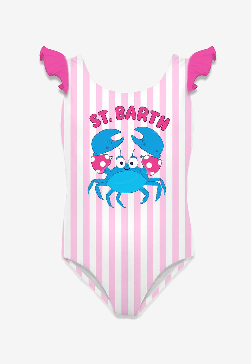 MC2 Saint Barth Kids Girls Crab Print Striped One-Piece Swimsuit Pink CARO001_PINK