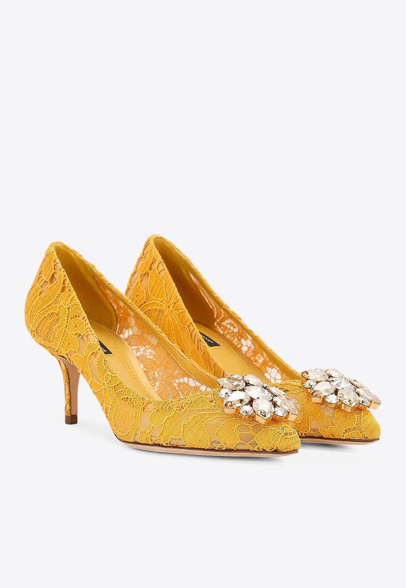 Dolce & Gabbana Bellucci 60 Brooch Lace Pumps Yellow CD0066 AL198 80211