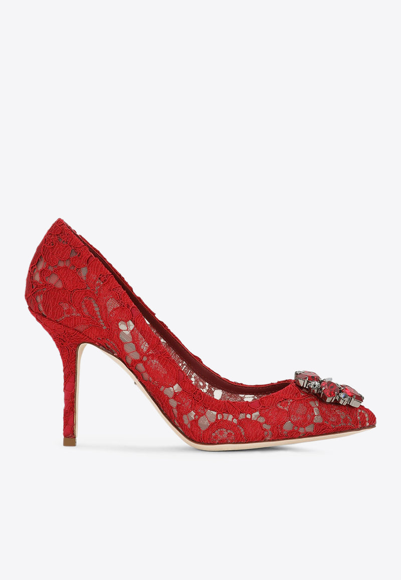 Dolce & Gabbana Bellucci 90 Brooch Lace Pumps Red CD0101 AL198 80304