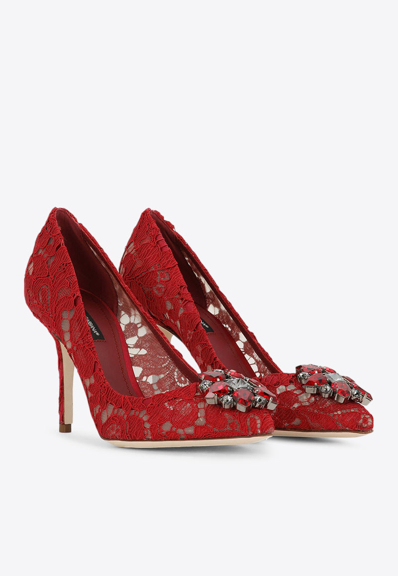 Dolce & Gabbana Bellucci 90 Brooch Lace Pumps Red CD0101 AL198 80304