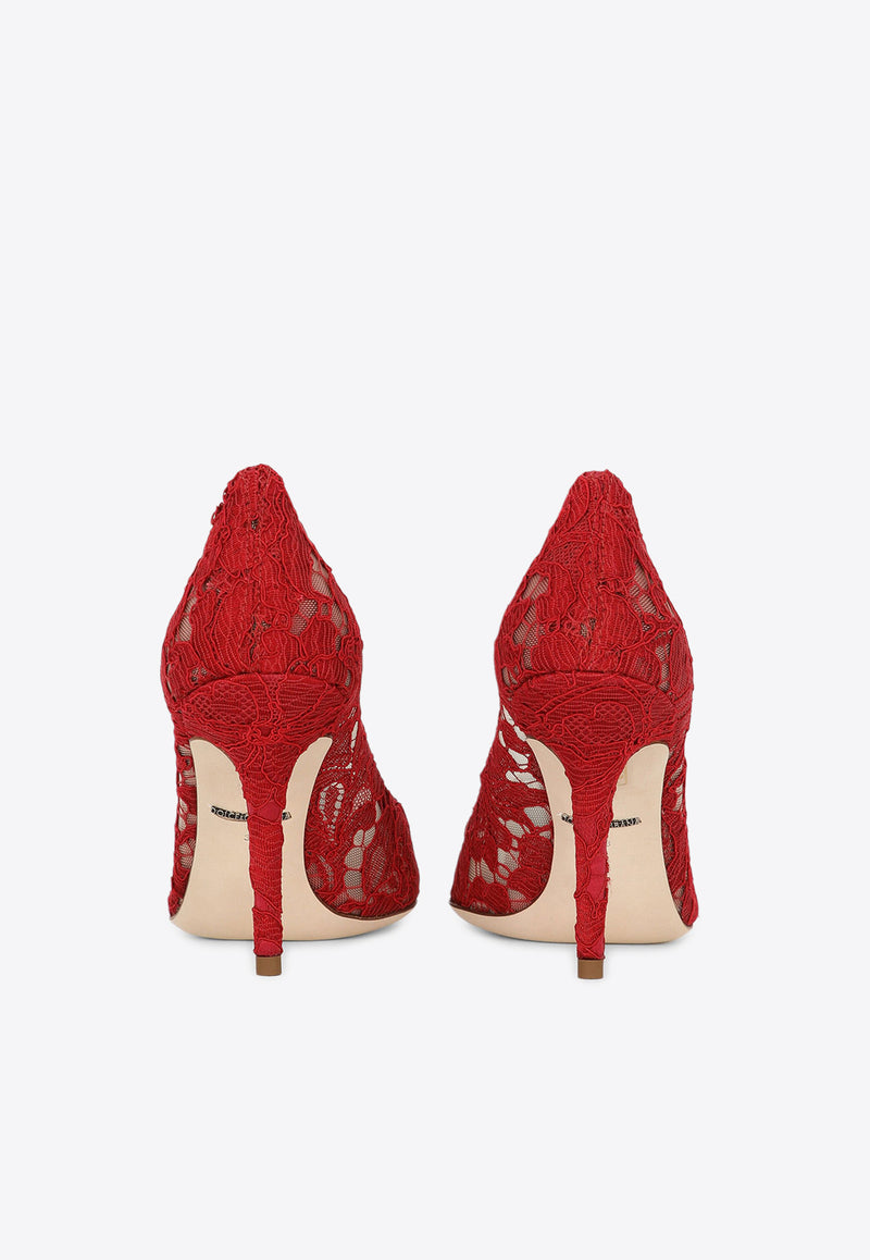 Dolce & Gabbana Bellucci 90 Brooch Lace Pumps Red CD0101 AL198 80304