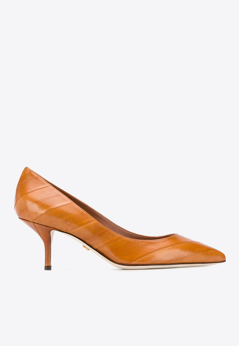 Dolce & Gabbana 75 Texture Leather Striped Pumps Brown CD1494 A8M24 80044