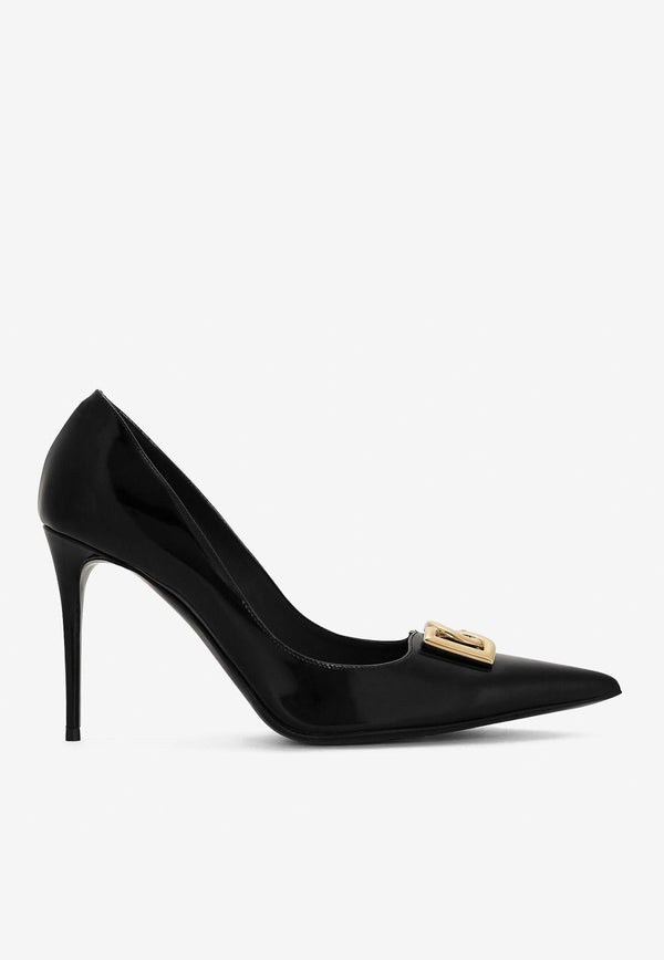 Dolce & Gabbana Lollo 90 Calf Leather Pointed Pumps Black CD1815 A1037 80999