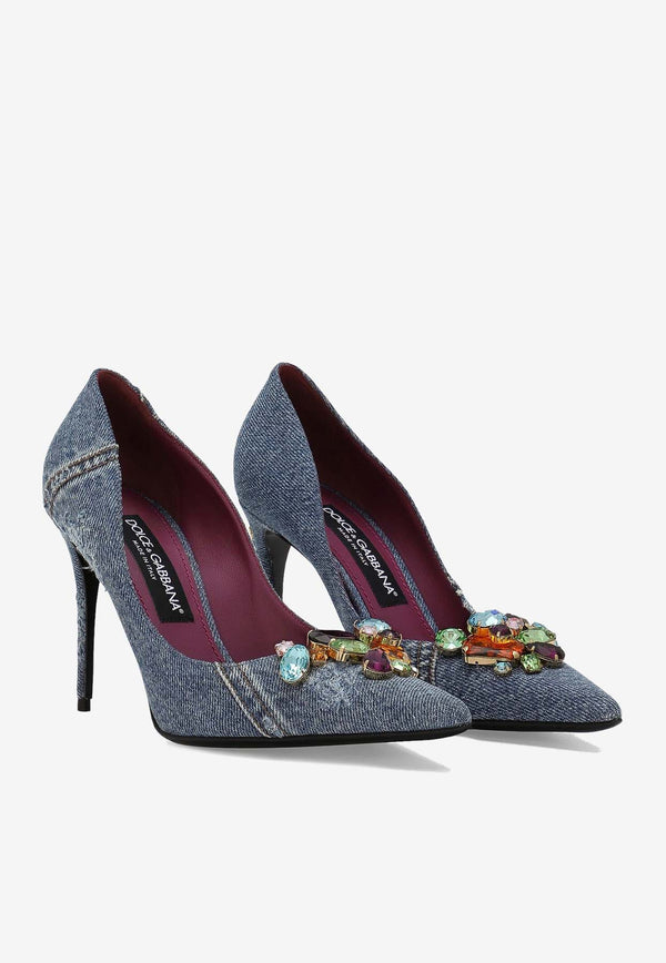 Dolce & Gabbana 90 Crystal-Embellished Patchwork Denim Pumps CD1837 AR142 8C609 Denim