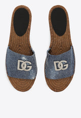 Dolce & Gabbana Patchwork Denim DG Logo Flat Slides Denim CE0124 AS004 80650