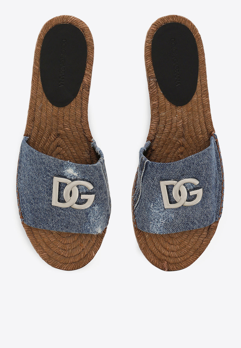 Dolce & Gabbana Patchwork Denim DG Logo Flat Slides Denim CE0124 AS004 80650