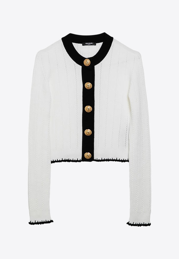 Balmain Long-Sleeved Knit Cardigan White CF0KL047KG41/O_BALMA-GAB