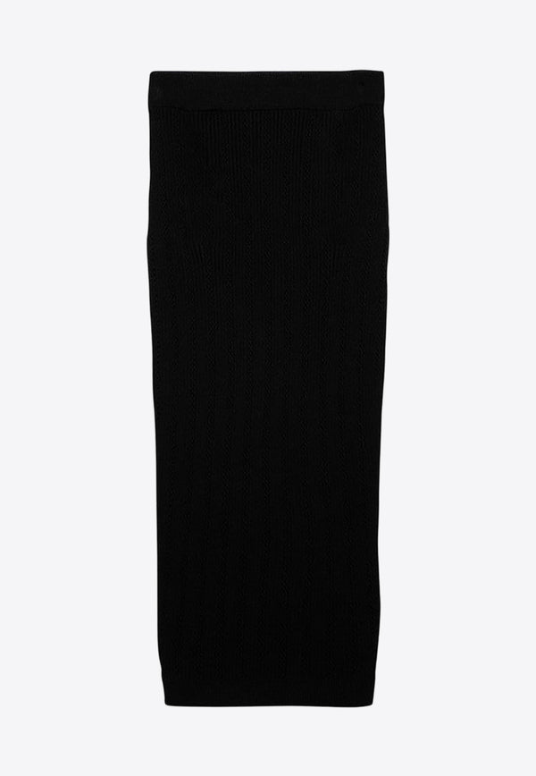 Balmain Ribbed Knit Midi Pencil Skirt Black CF0LD023KF24/O_BALMA-0PA