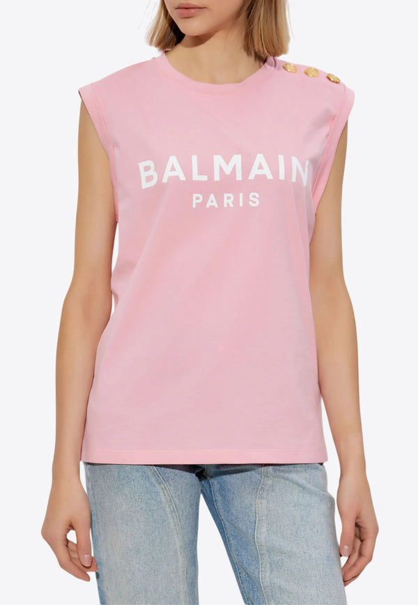 Balmain Logo Print Tank Top Pink CF1ED001BB02_ROSE