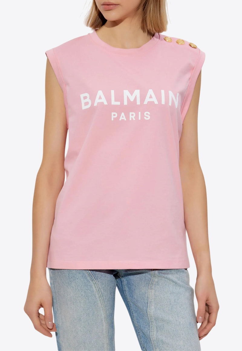 Balmain Logo Print Tank Top Pink CF1ED001BB02_ROSE