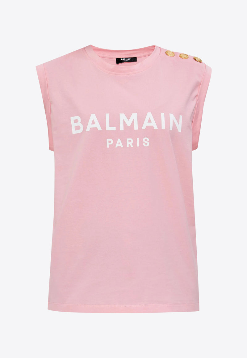 Balmain Logo Print Tank Top Pink CF1ED001BB02_ROSE