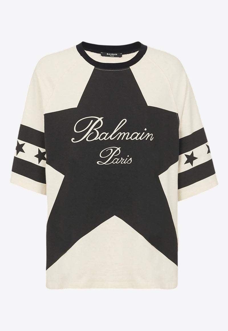 Balmain Signature Stars Crewneck T-shirt CF1EG085GD32WHITE/BLACK