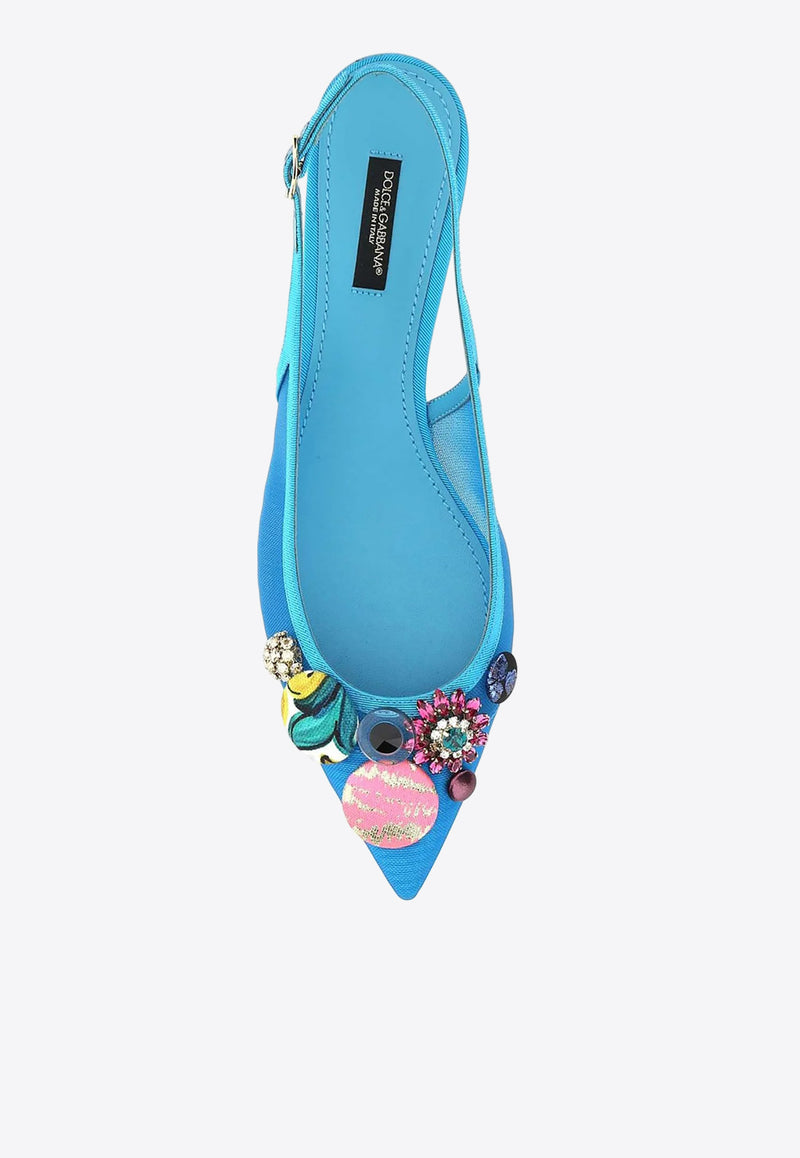 Dolce & Gabbana 30 Bejeweled Buttons Slingback Pumps Blue CG0485 AO643 8G683