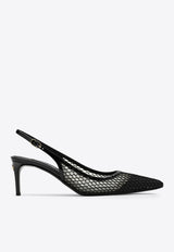 Dolce & Gabbana 60 Leather and Mesh Slingback Pumps Black CG0632AG883/Q_DOLCE-8B956