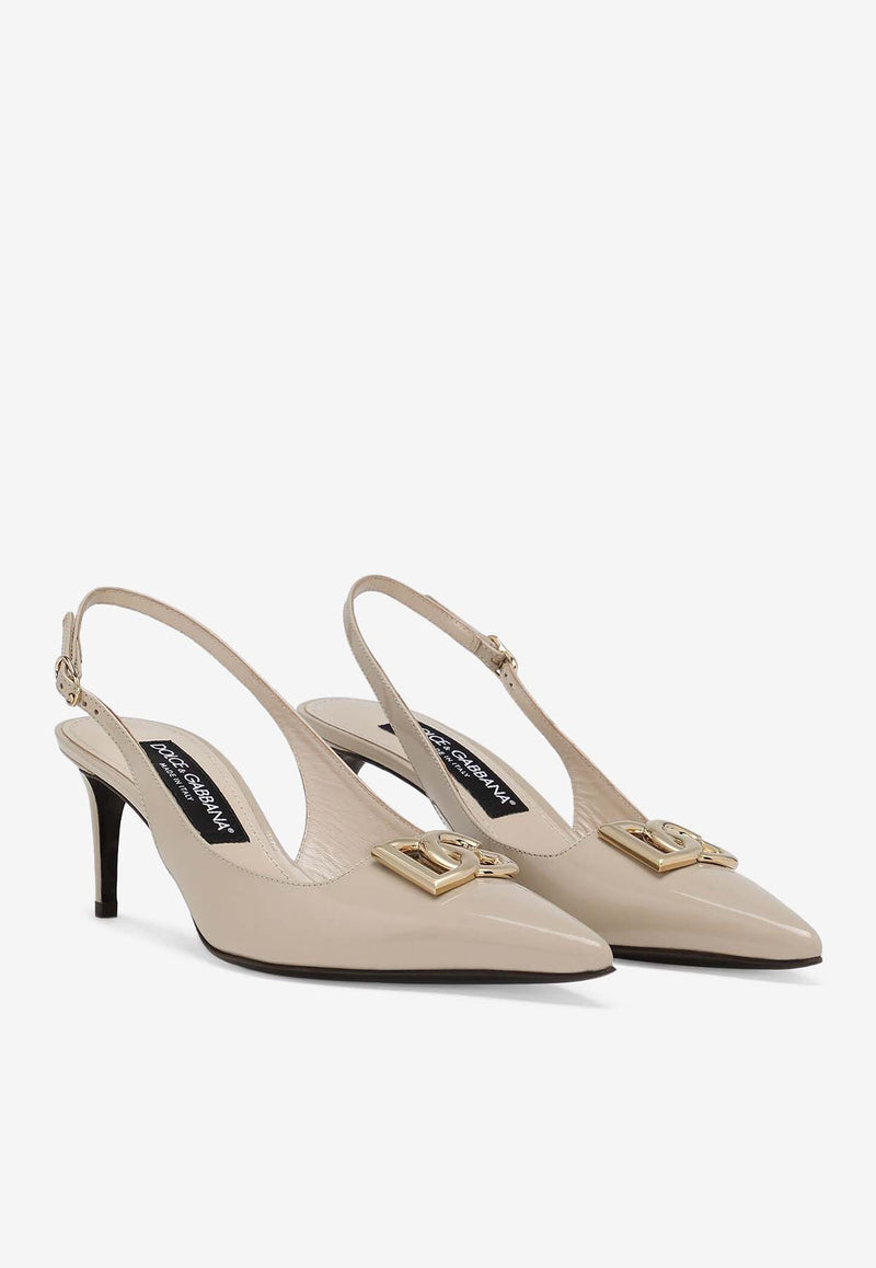 Dolce & Gabbana Lollo 60 Slingback Pumps in Polished Leather CG0710 A1037 8H005 Beige