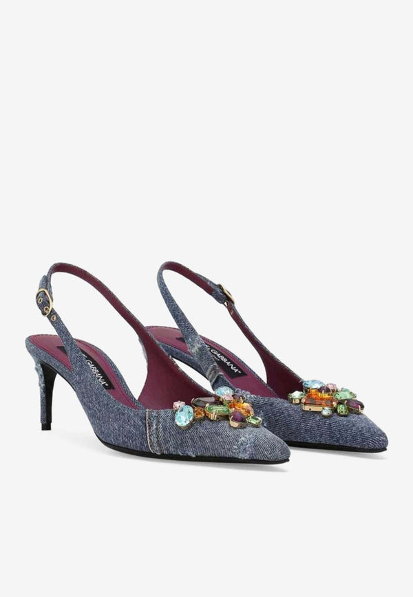 Dolce & Gabbana 60 Crystal-Embellished Patchwork Denim Pumps CG0734 AR142 8C609 Denim