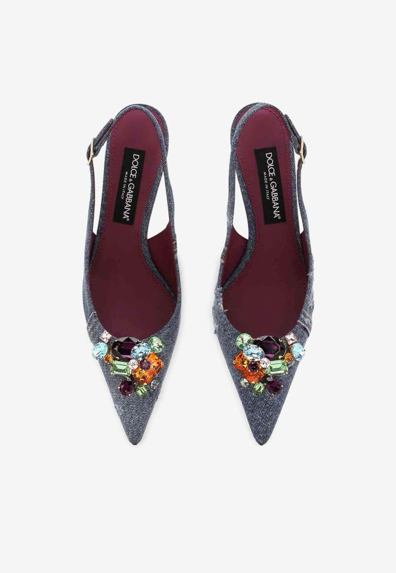 Dolce & Gabbana 60 Crystal-Embellished Patchwork Denim Pumps CG0734 AR142 8C609 Denim