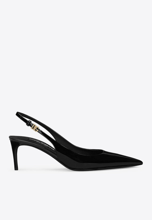 Dolce & Gabbana Lollo 60 Patent Leather Slingback Pumps Black CG0773 A1471 80999