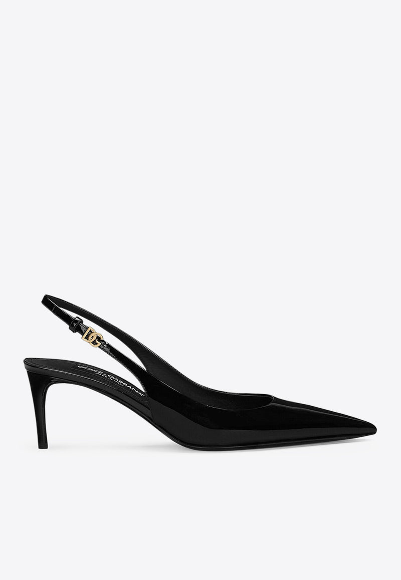 Dolce & Gabbana Lollo 60 Patent Leather Slingback Pumps Black CG0773 A1471 80999