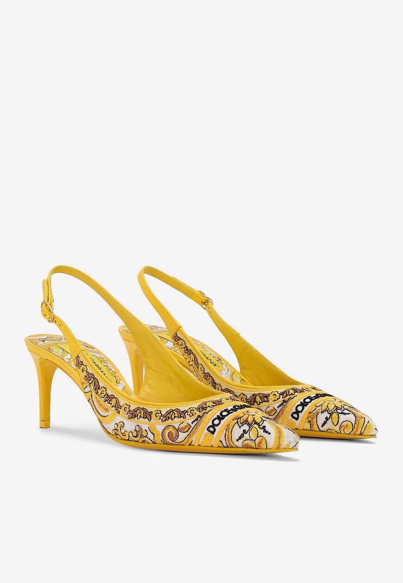 Dolce & Gabbana Lollo 60 Majolica Embroidery Slingback Pumps CG0815 AV804 8Q728 Yellow