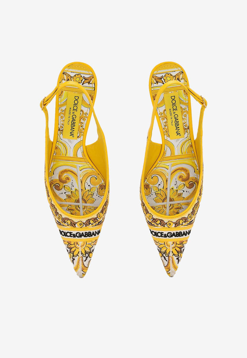 Dolce & Gabbana Lollo 60 Majolica Embroidery Slingback Pumps CG0815 AV804 8Q728 Yellow