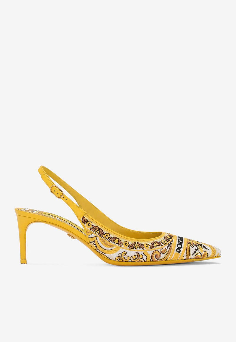 Dolce & Gabbana Lollo 60 Majolica Embroidery Slingback Pumps CG0815 AV804 8Q728 Yellow