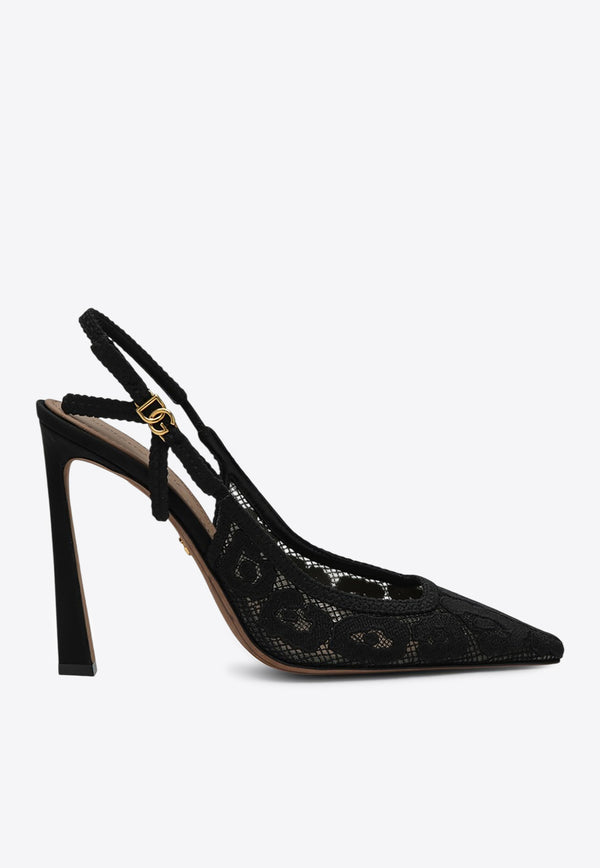 Dolce & Gabbana 95 Rhinestones Lace Slingback Pumps Black CG0850A9S21/Q_DOLCE-80999