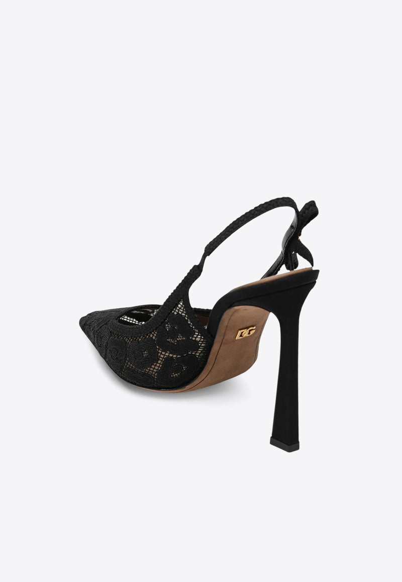Dolce & Gabbana 95 Rhinestones Lace Slingback Pumps Black CG0850A9S21/Q_DOLCE-80999