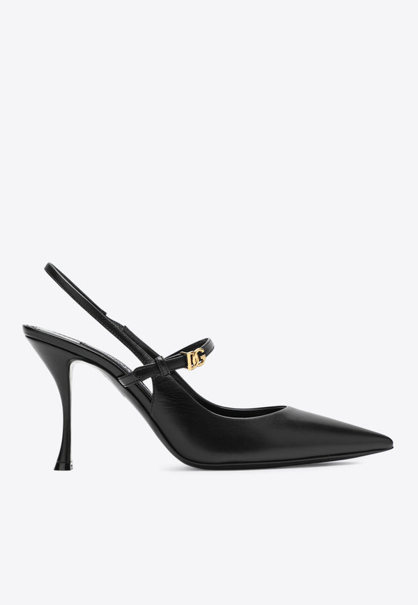 Dolce & Gabbana 90 DG Buckle Slingback Leather Pumps Black CG0974A5738/R_DOLCE-80999