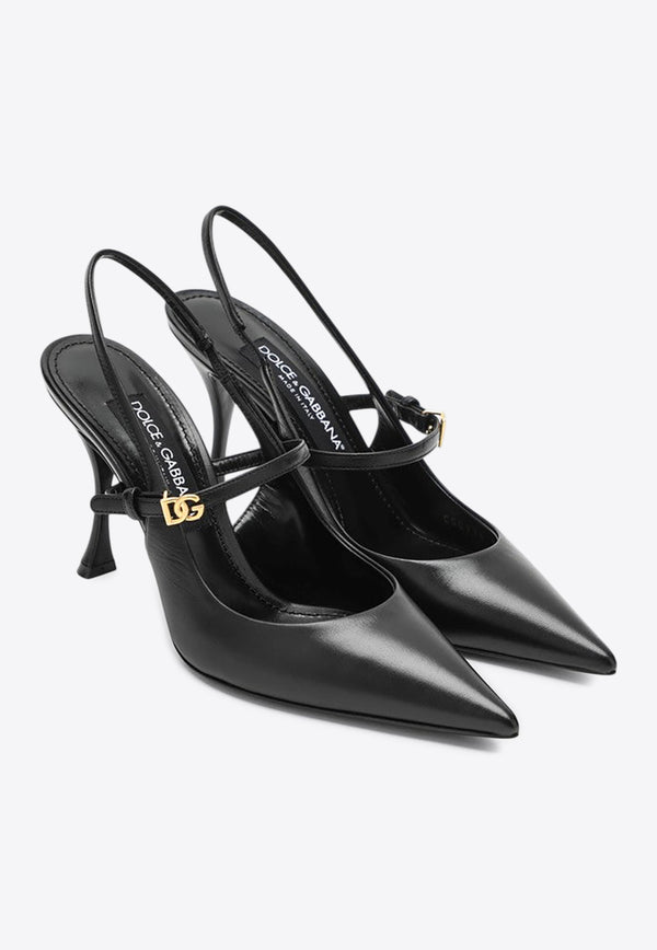 Dolce & Gabbana 90 DG Buckle Slingback Leather Pumps Black CG0974A5738/R_DOLCE-80999