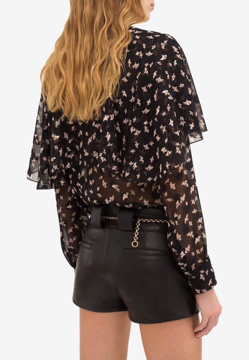 Chloé Ginkgo Print Satin Cape Blouse Black CH24AHT03306001 Black