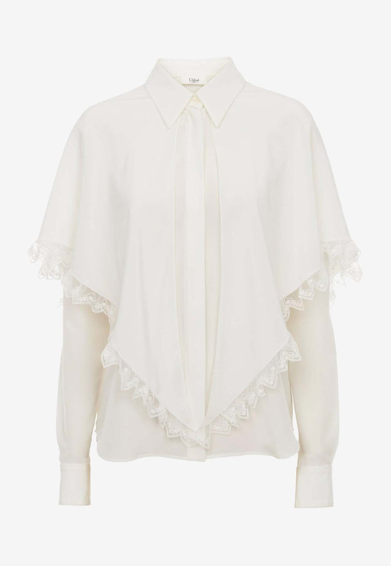 Chloé Cape Overlay Silk Shirt White CH24AHT84004107 Iconic Milk